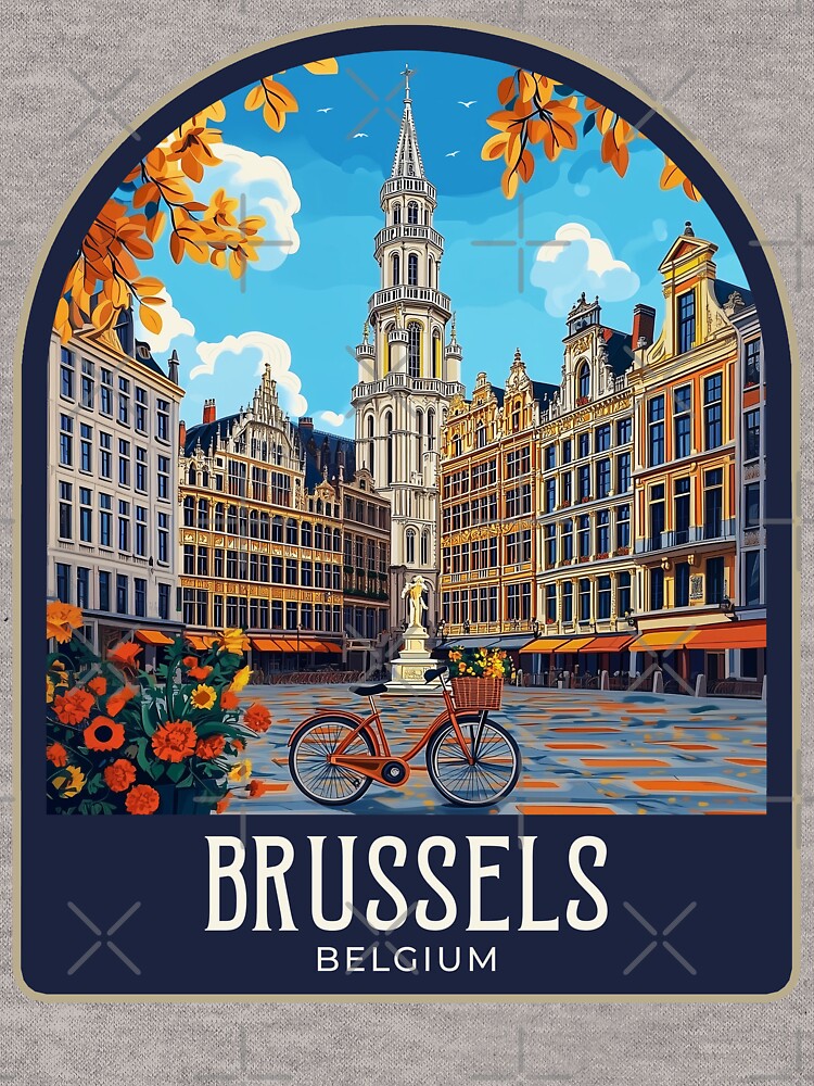 Brussels Vintage Travel Illustration by HomeLivingCo T-Shirts, Hoodie, Sweatshirt | BlankRebels.com (Image 3)