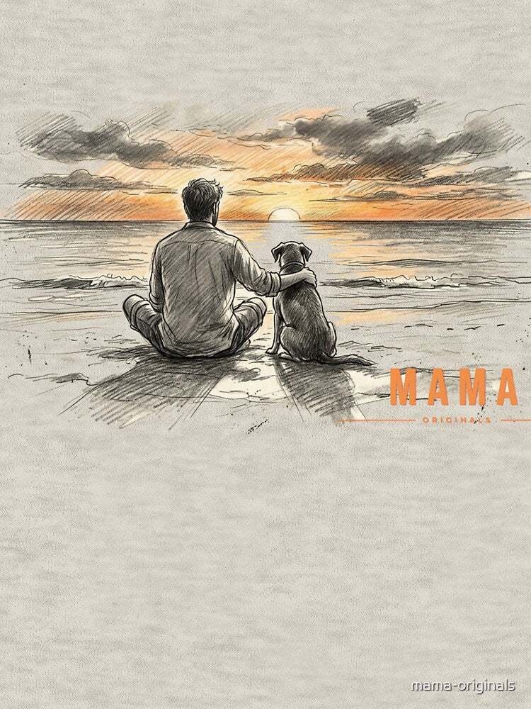 Sunset Serenity: A Man and His Best Friend Sketch by mama-originals