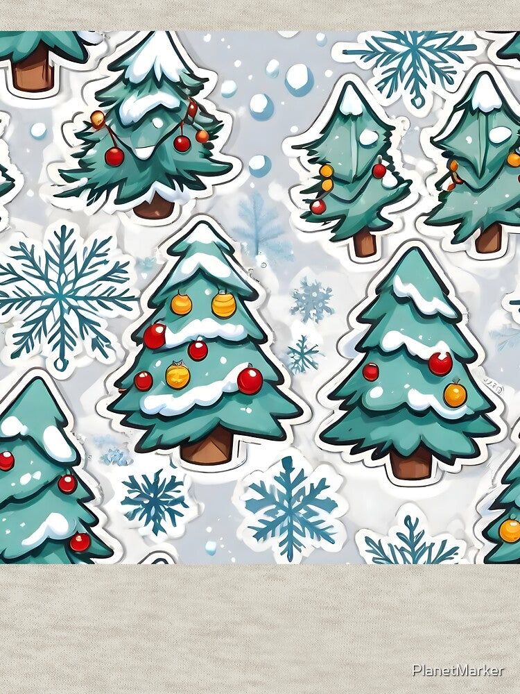 Christmas Trees And Snow Flakes, Sticker Cartoon Style by PlanetMarker T-Shirts, Hoodie, Sweatshirt (Image 3)