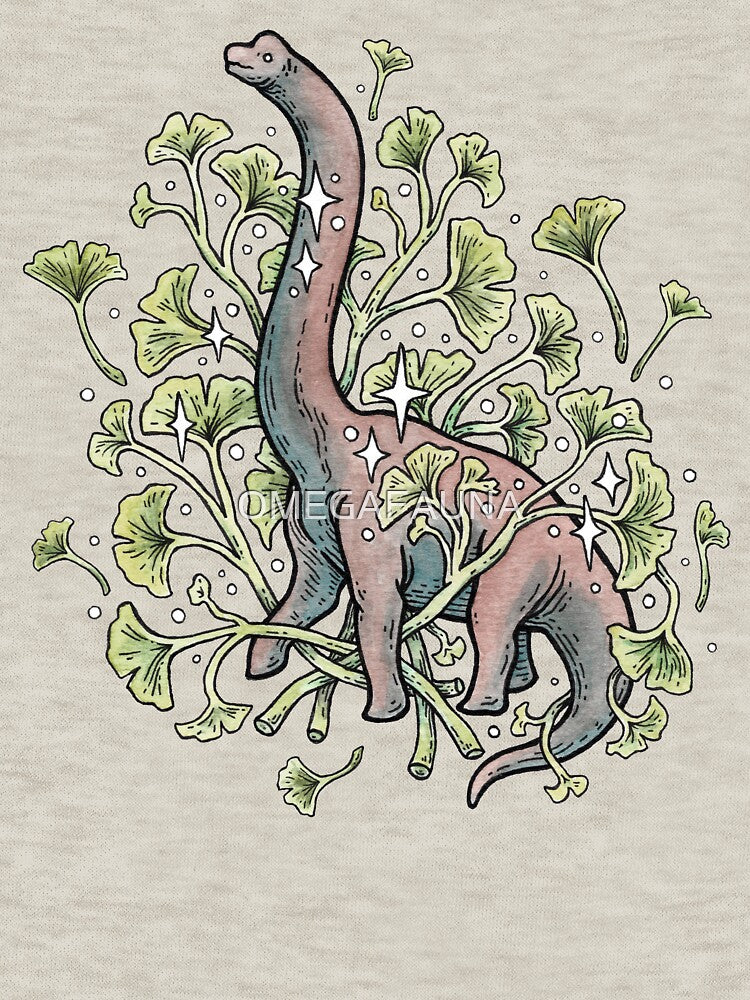 Brachio Ginkgo | Calm Color Palette | Dinosaur Botanical Art by OMEGAFAUNA T-Shirts, Hoodie, Sweatshirt (Image 3)
