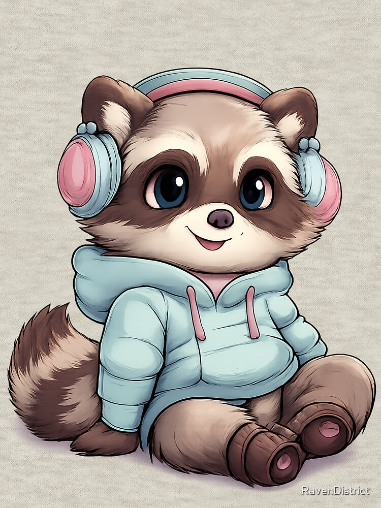 Cute Cartoon Raccoon in Hoodie and Headphones by RavenDistrict