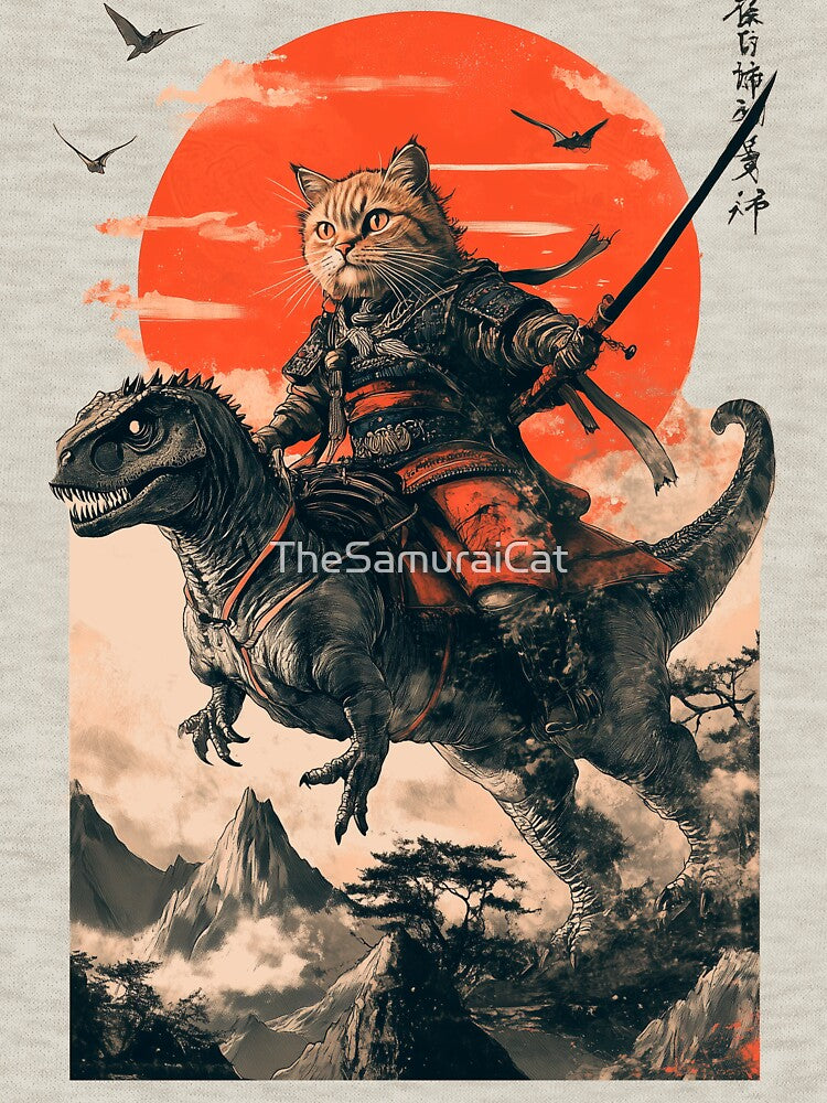 Samurai Cat Riding Dinosaur T-Shirts, Hoodie, Sweatshirt
