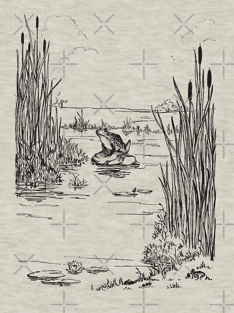 Cute Vintage Cottagecore Aesthetic Frog Sitting by the Pond Thinking, Emo Depressed Frogge by Lake by... (Image 3)