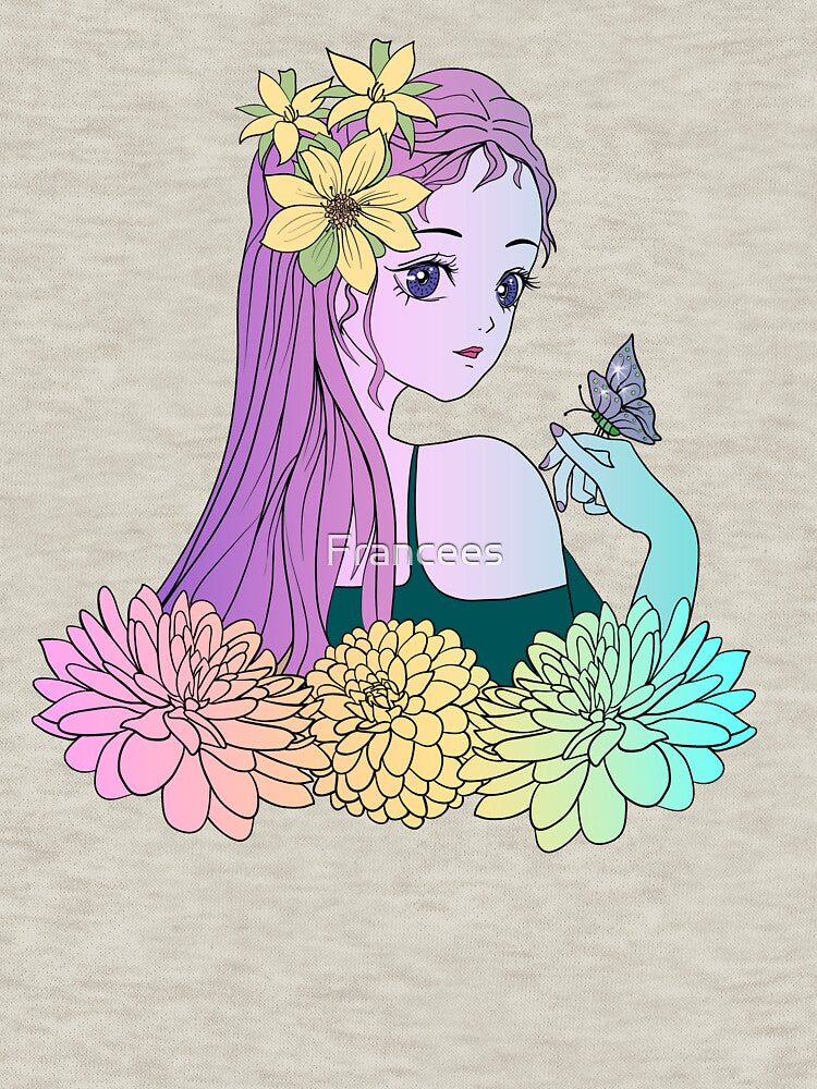 Anime girl with butterfly by Fran Fryberg T-Shirts, Hoodie, Sweatshirt | BlankRebels.com (Image 3)