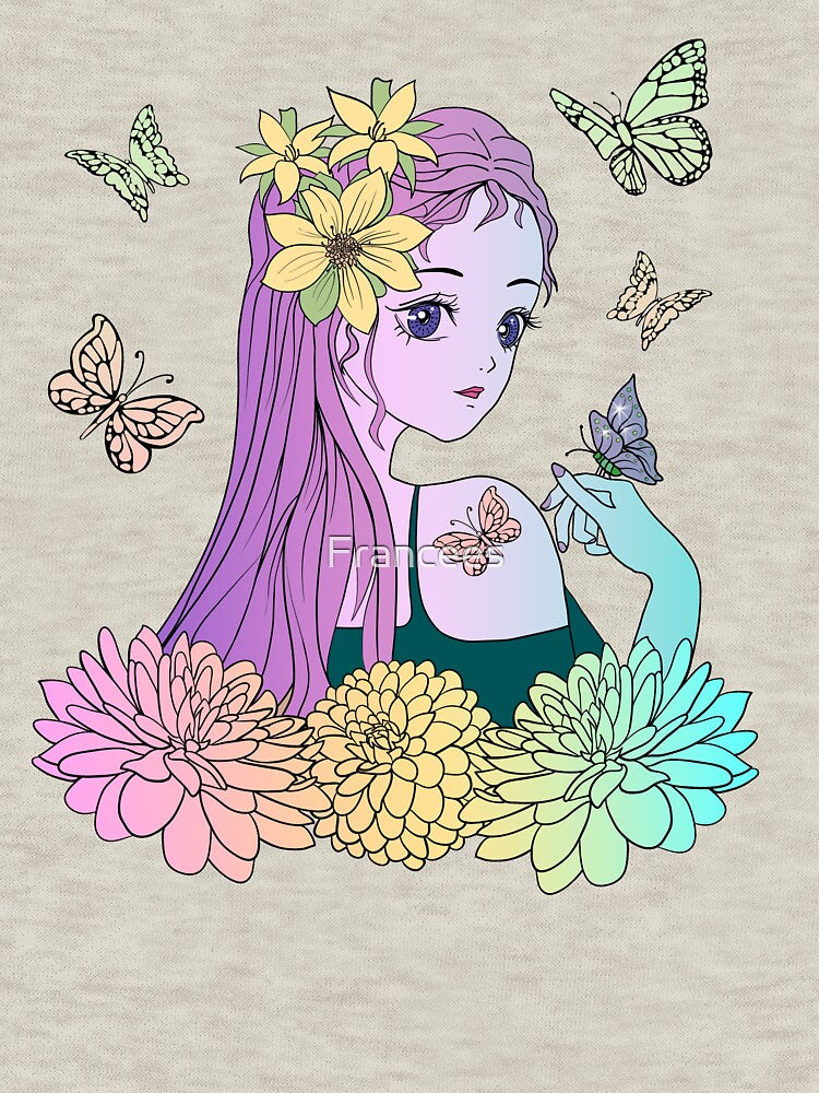 Anime girl with butterflies by Fran Fryberg T-Shirts, Hoodie, Sweatshirt | BlankRebels.com (Image 3)