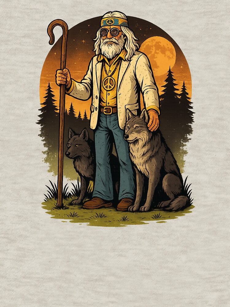 Elderly White Hippie Wolf Shepherd – Mystical Funny Retro Design by Lunaria Arts T-Shirts, Hoodie, Sweatshirt (Image 3)