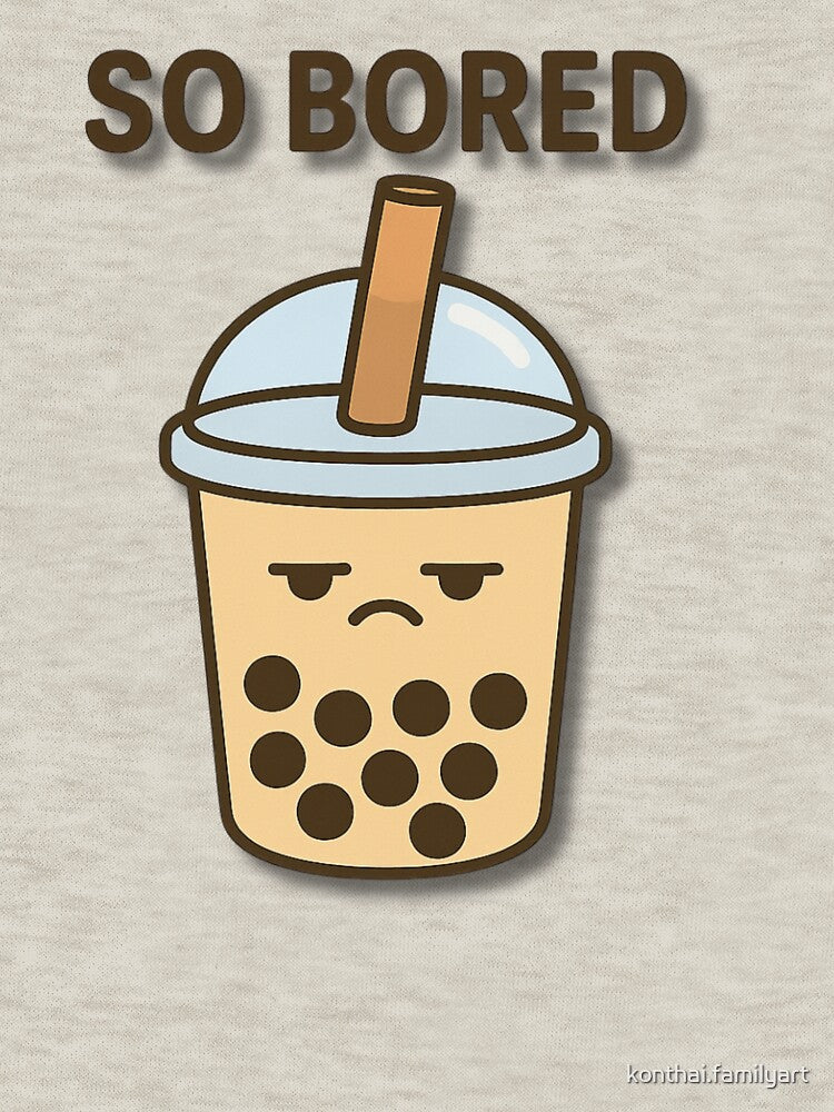 So Bored – Cute Bubble Tea Cup with Bored Expression Funny Drink Cartoon Illustration by konthai.familyart... (Image 3)