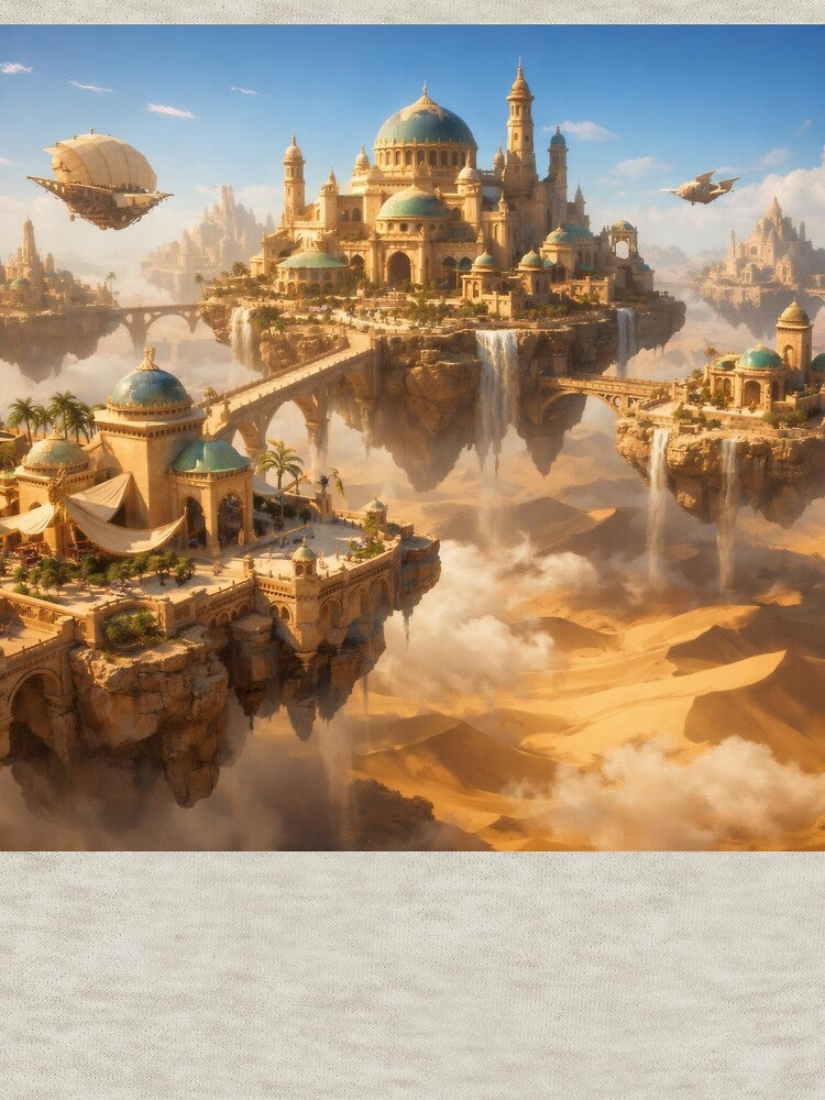 Floating Desert City – Magical Fantasy Cityscape Wall Art Above the Sands by Spiritveil