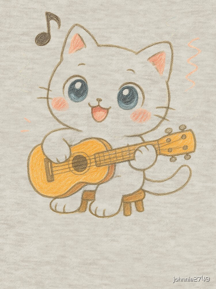Singing Cat with Guitar, Purrfectly Musical Vibes, cat lover by johnnie2749 T-Shirts, Hoodie, Sweatshirt (Image 3)