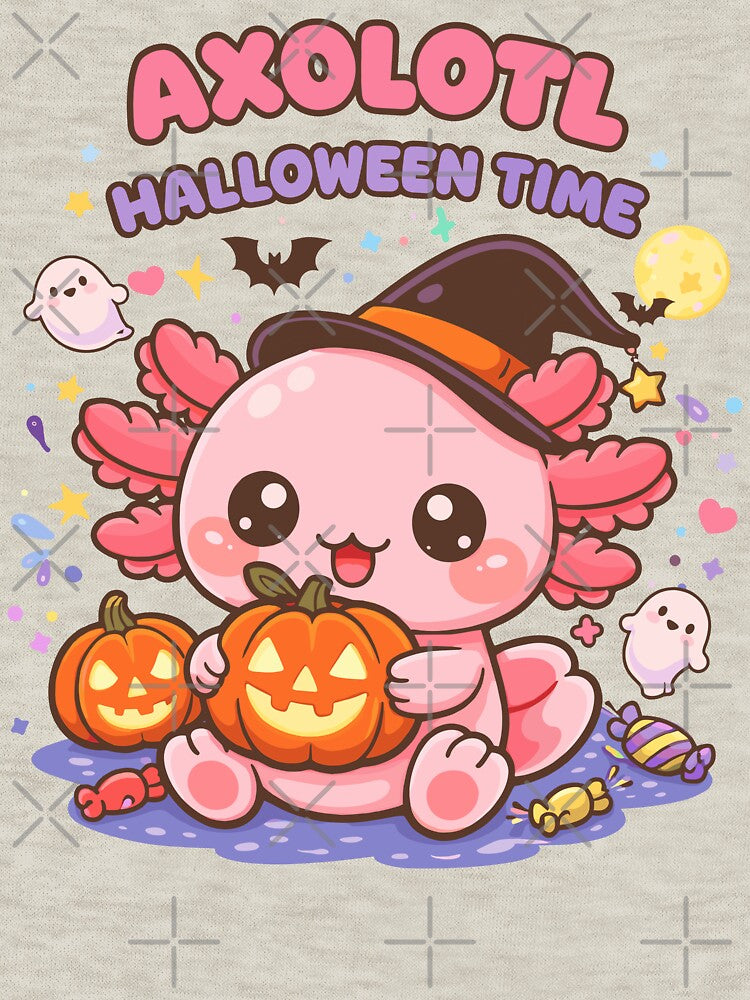Copy of Cute Axolotl Halloween in Kawaii Funny Music Style by Sitchko T-Shirts, Hoodie, Sweatshirt (Image 3)