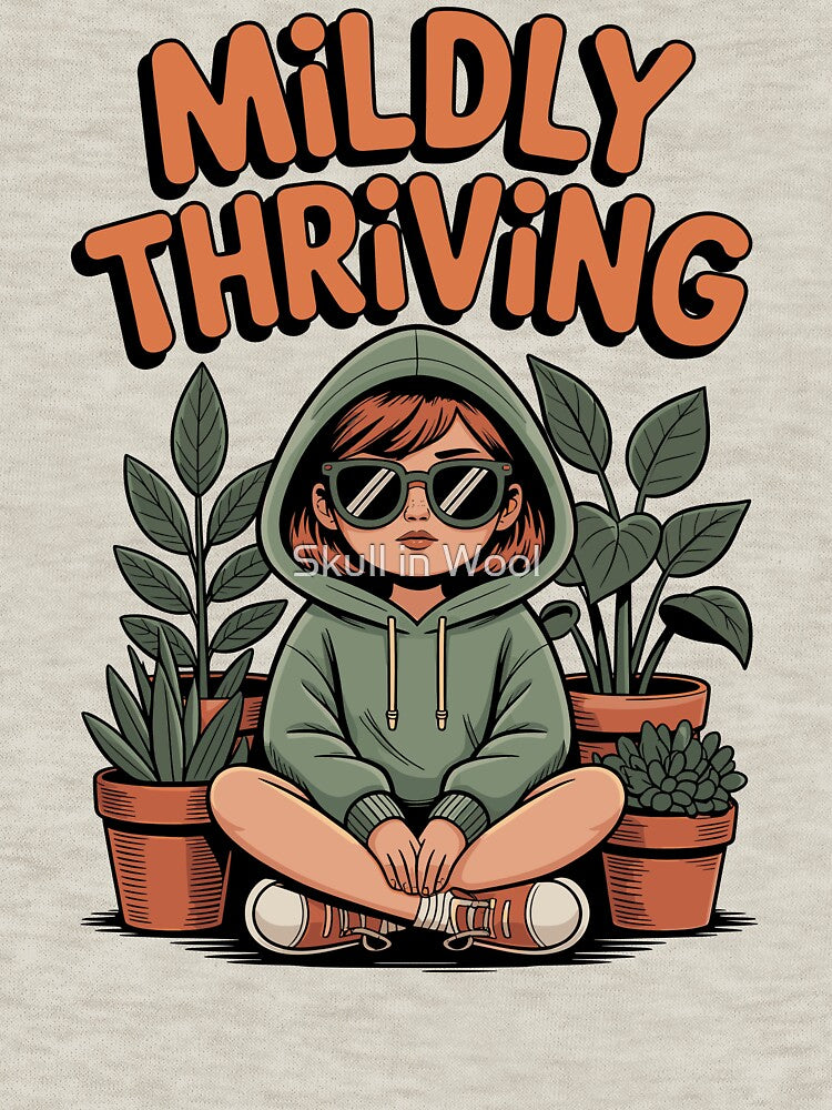 Mildly Thriving — Introvert in a House Plants Jungle by Skull in Wool T-Shirts, Hoodie, Sweatshirt (Image 3)