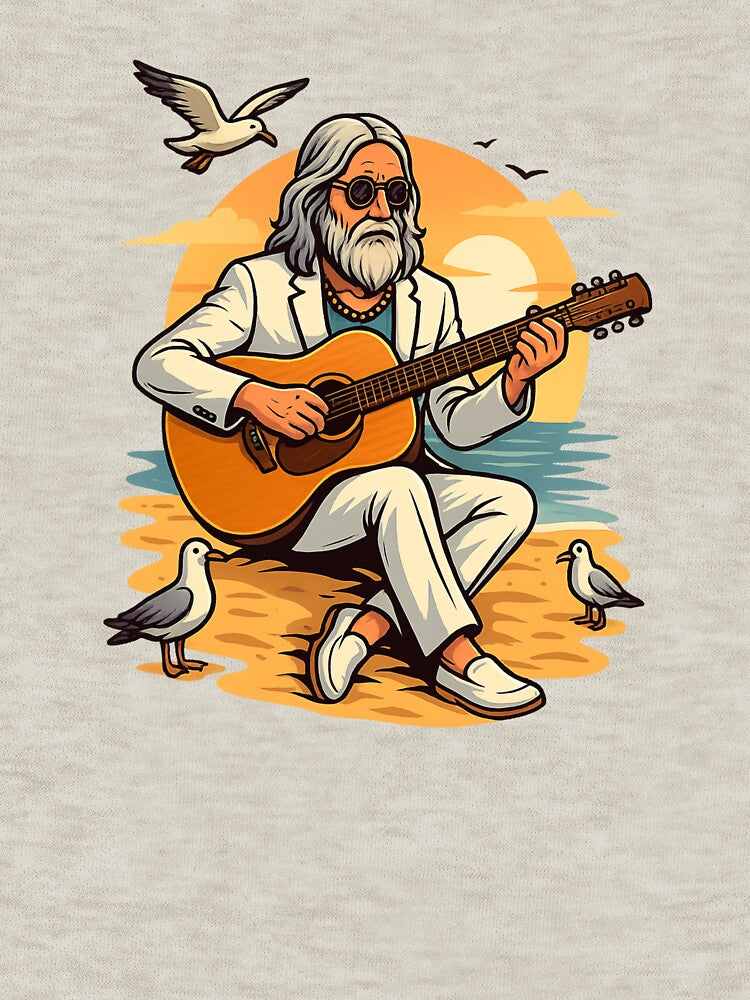 Elderly White Hippie Beach Guitarist – Chill Sunset Music Design by Lunaria Arts T-Shirts, Hoodie, Sweatshirt (Image 3)