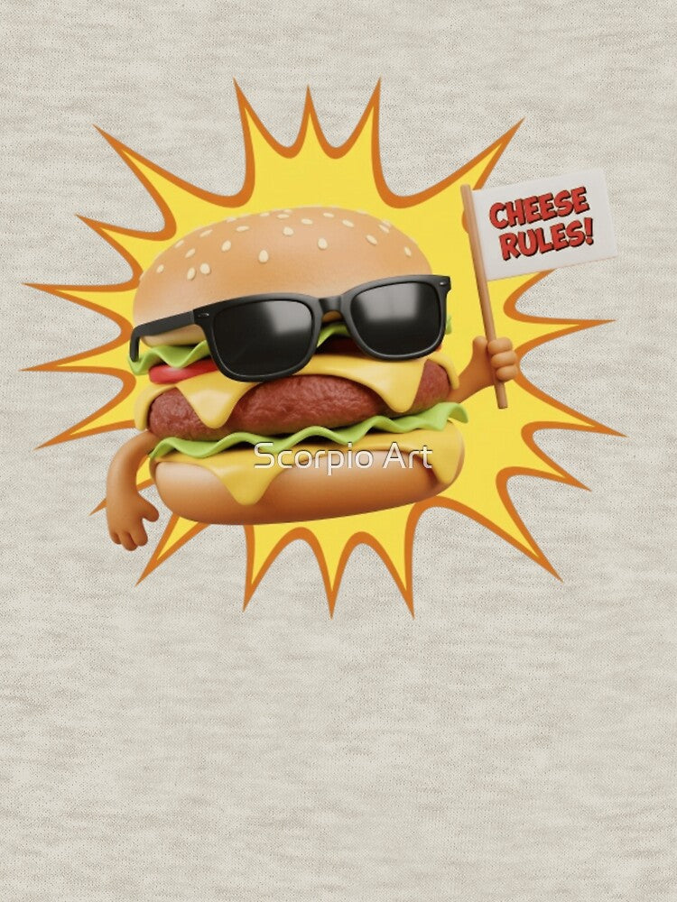 Cheese Rules! Cool Cheeseburger Character with Sunglasses & Flag Pop Art by Scorpio Art T-Shirts, Hoodie,... (Image 3)