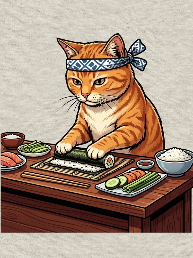 Cute Ginger Cat Sushi Master Chef Rolling Sushi by HappySproutArt
