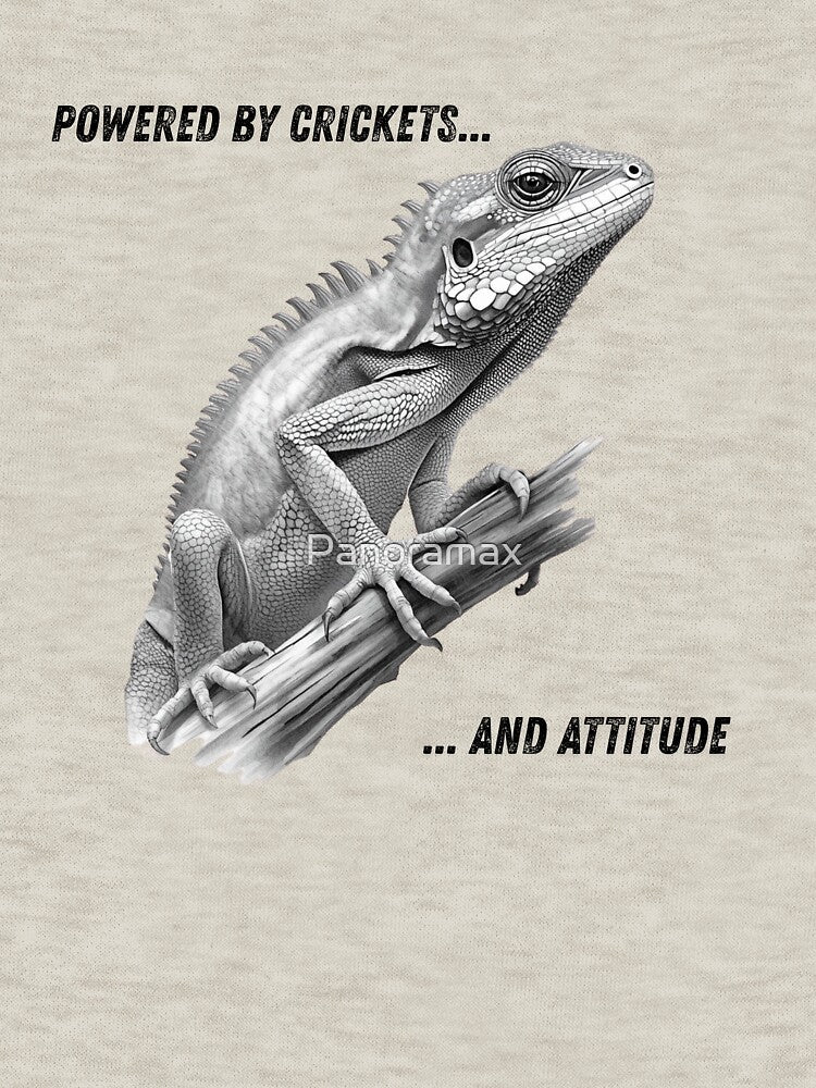 Powered by Crickets and Attitude – Iguana / Lizard Reptile Humor by Panoramax T-Shirts, Hoodie, Sweatshirt (Image 3)