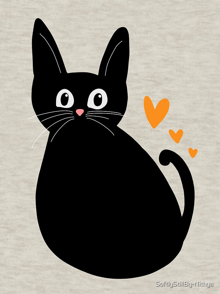 Cute Black Cat with Hearts – Cozy Cat Lover Illustration by SoftlyStillBy-Nithya T-Shirts, Hoodie, Sweatshirt (Image 3)