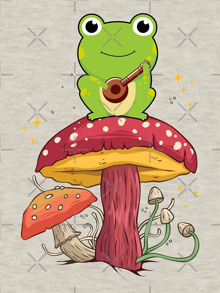 Cottagecore Aesthetic Frog Playing Banjo On Mushroom Cute by EIMgraphic T-Shirts, Hoodie, Sweatshirt (Image 3)