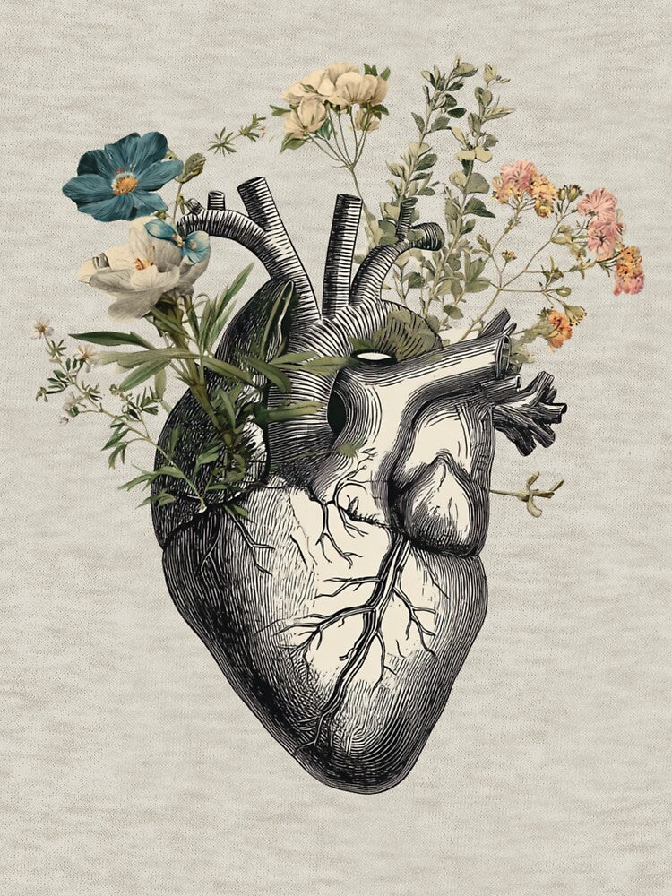 Anatomical heart with wildflowers, botanical medical illustration by BoxofMoments T-Shirts, Hoodie, Sweatshirt (Image 3)