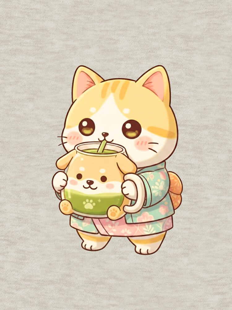 Kawaii Cat Drinking Matcha by SakuraVibes T-Shirts, Hoodie, Sweatshirt | BlankRebels.com (Image 3)