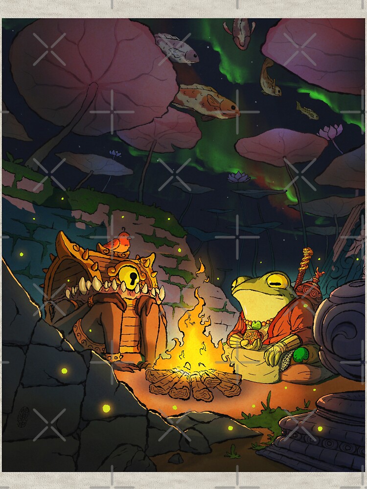 fantasy monk frog and mimic bonfire night wholesome asian style illustration by DingHuArt T-Shirts, Hoodie,... (Image 3)