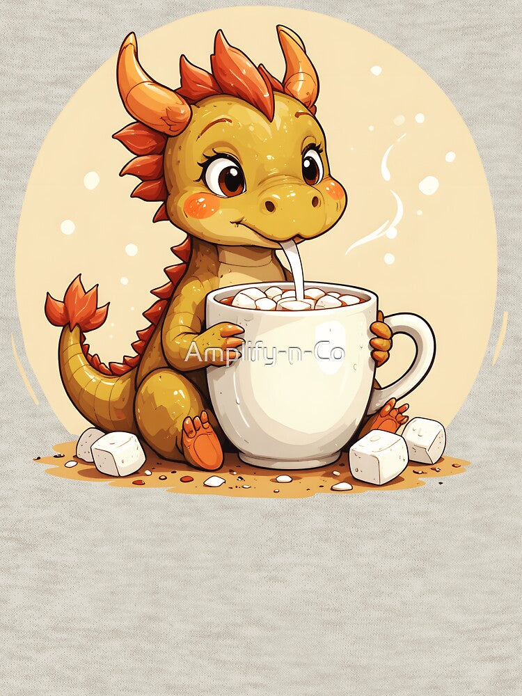 Cute Baby Dragon Drinking Hot Chocolate - Adorable Cozy Kids Kawaii Dragon Design by Amplify-n-Co T-Shirts,... (Image 3)