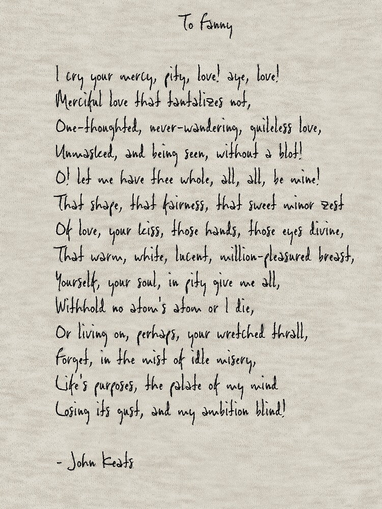 To Fanny by John Keats Poem by FireflyStudi0s T-Shirts, Hoodie, Sweatshirt | BlankRebels.com (Image 3)