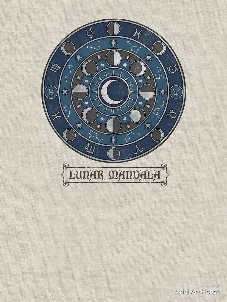Lunar Mandala – Moon Phases & Zodiac Wheel Mystic Design by Afridi Art House T-Shirts, Hoodie, Sweatshirt (Image 3)