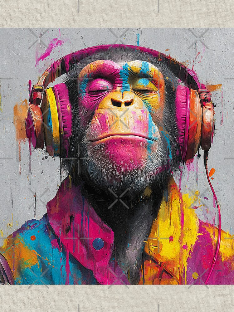 Dj Monkey Thinker Colorful Shiny Strokes With Headphones Art by GrinGalore T-Shirts, Hoodie, Sweatshirt (Image 3)