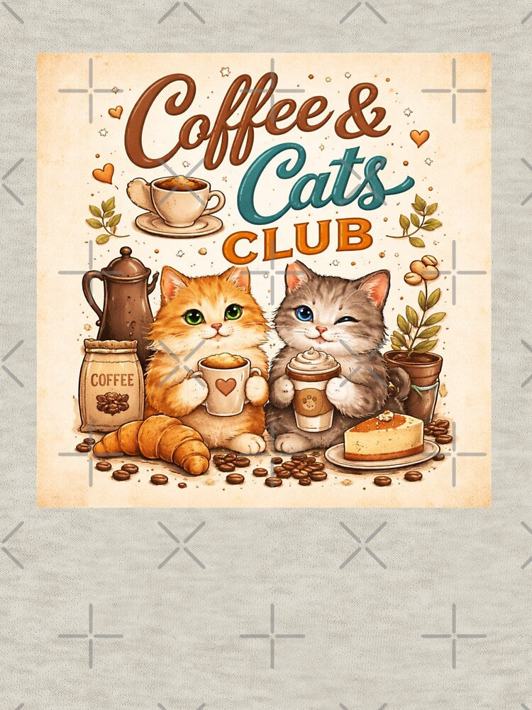 Coffee and Cats Club Vintage Aesthetic Cat Lover Design by Sanika arts