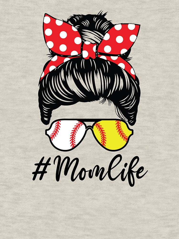Mom Life Softball Baseball Mom Messy Bun Hair Funny Mothers Day by clothesy7 T-Shirts, Hoodie, Sweatshirt (Image 3)