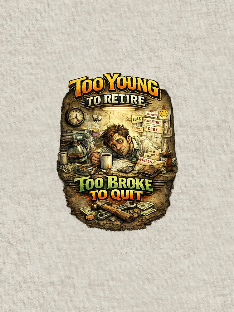 Too Young to Retire Too Broke to Quit – Exhausted Worker Edition by MushArtist T-Shirts, Hoodie, Sweatshirt (Image 3)