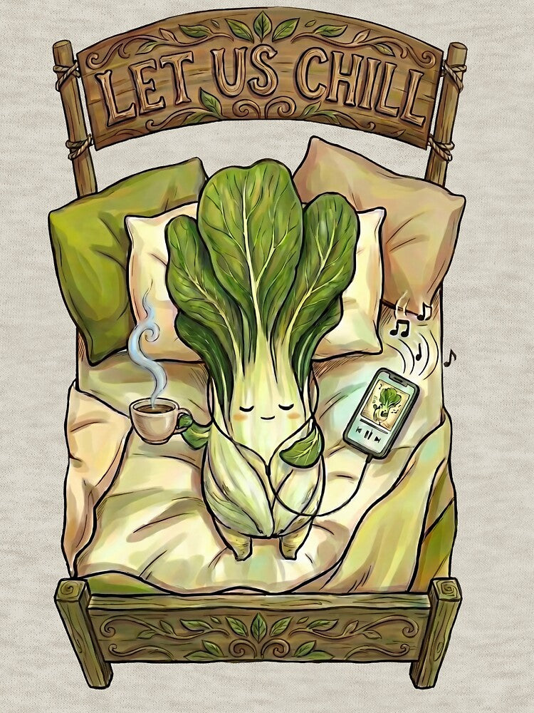Let Us Chill | Cute Lettuce Pun & Cozy Bed Rotting Art by TeemadsOfficial T-Shirts, Hoodie, Sweatshirt (Image 3)