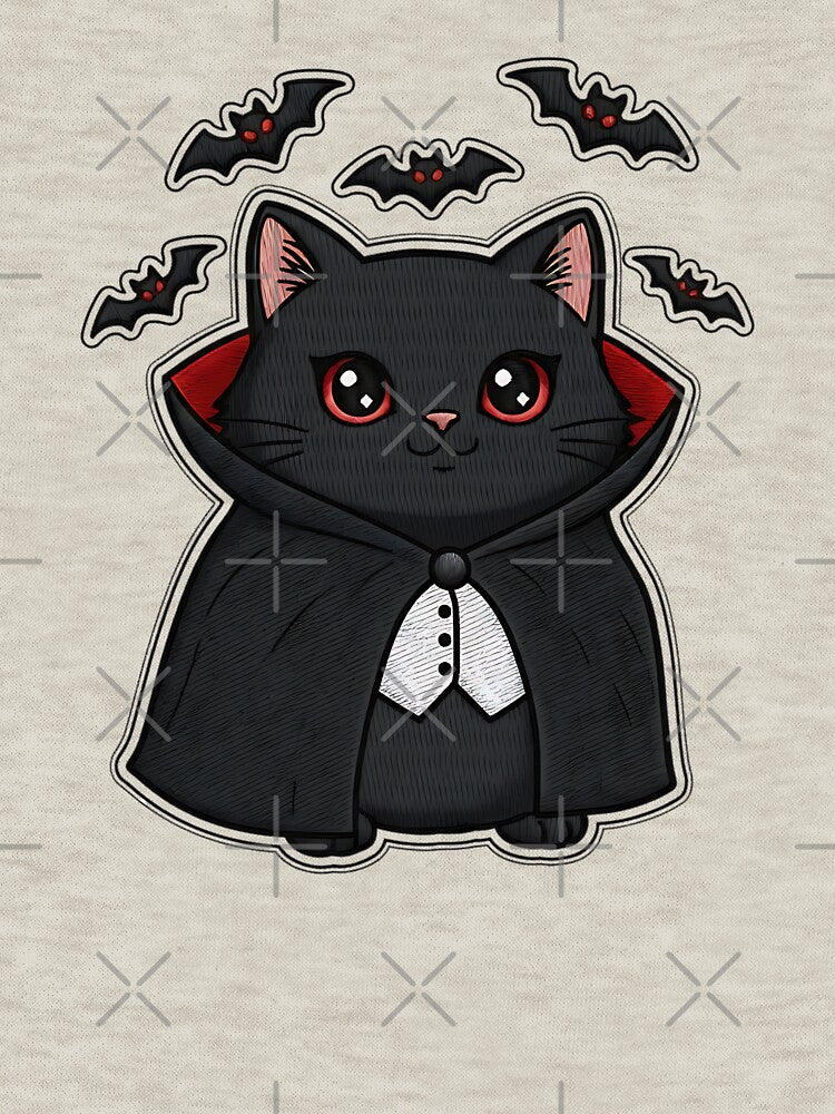 Cute Black Cat Halloween Vampire Costume Bats Spooky Art by ArtDesignTp T-Shirts, Hoodie, Sweatshirt (Image 3)