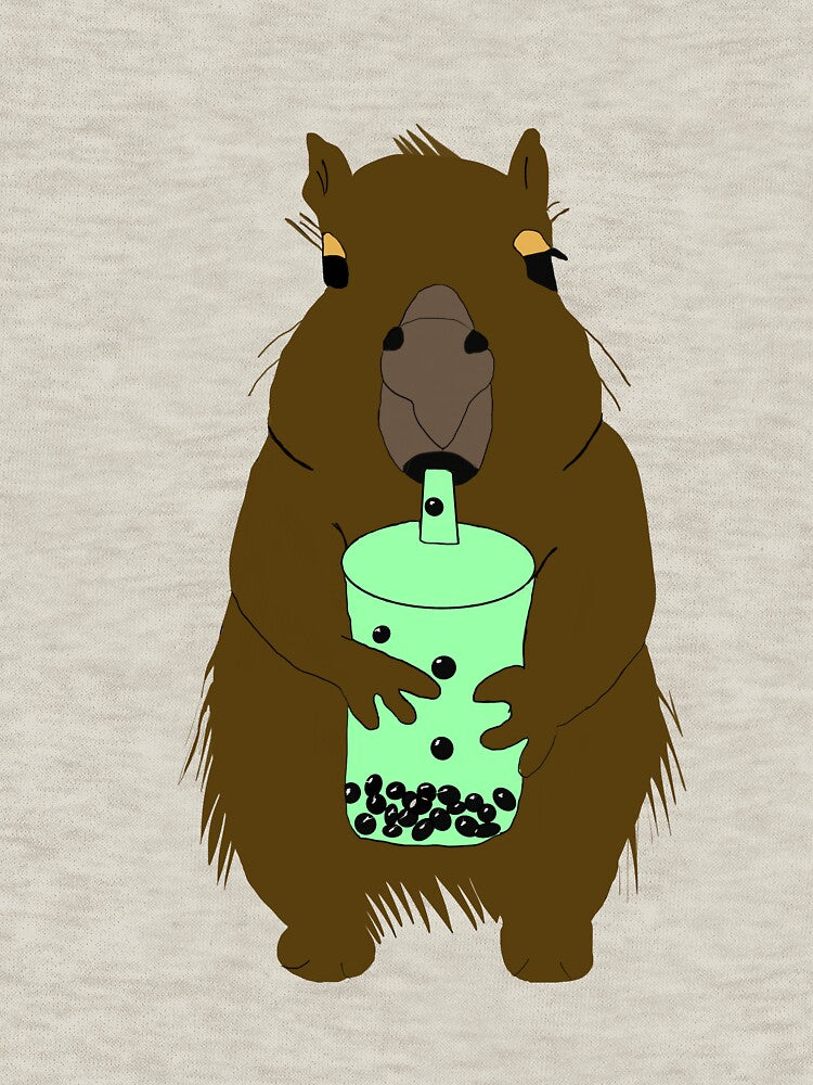 Cute Capybara Drinking Matcha Bubble Tea Illustration by Najomiartstudio T-Shirts, Hoodie, Sweatshirt (Image 3)