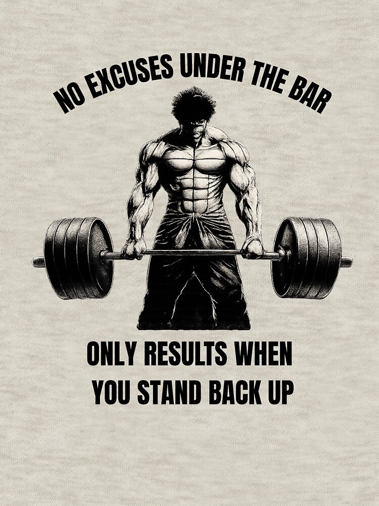 Gym motivation - "No excuses under the bar only results when you stand back up" by MuscleMind T-Shirts, Hoodie,... (Image 3)