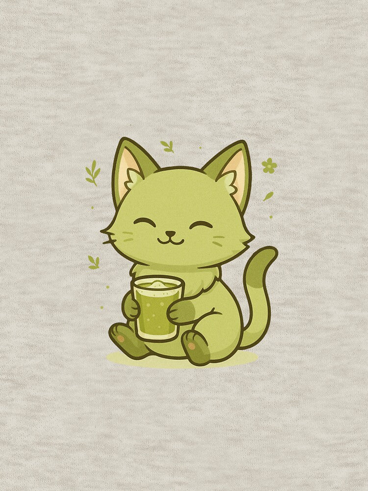 Matcha Mew – The Tea Cat | Calm Chibi Cottagecore Sticker by ColorSplash123 T-Shirts, Hoodie, Sweatshirt (Image 3)