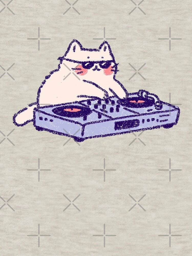 DJ Cat, playful pastel crayon illustration with turntables by Magnificent Lizard T-Shirts, Hoodie, Sweatshirt (Image 3)
