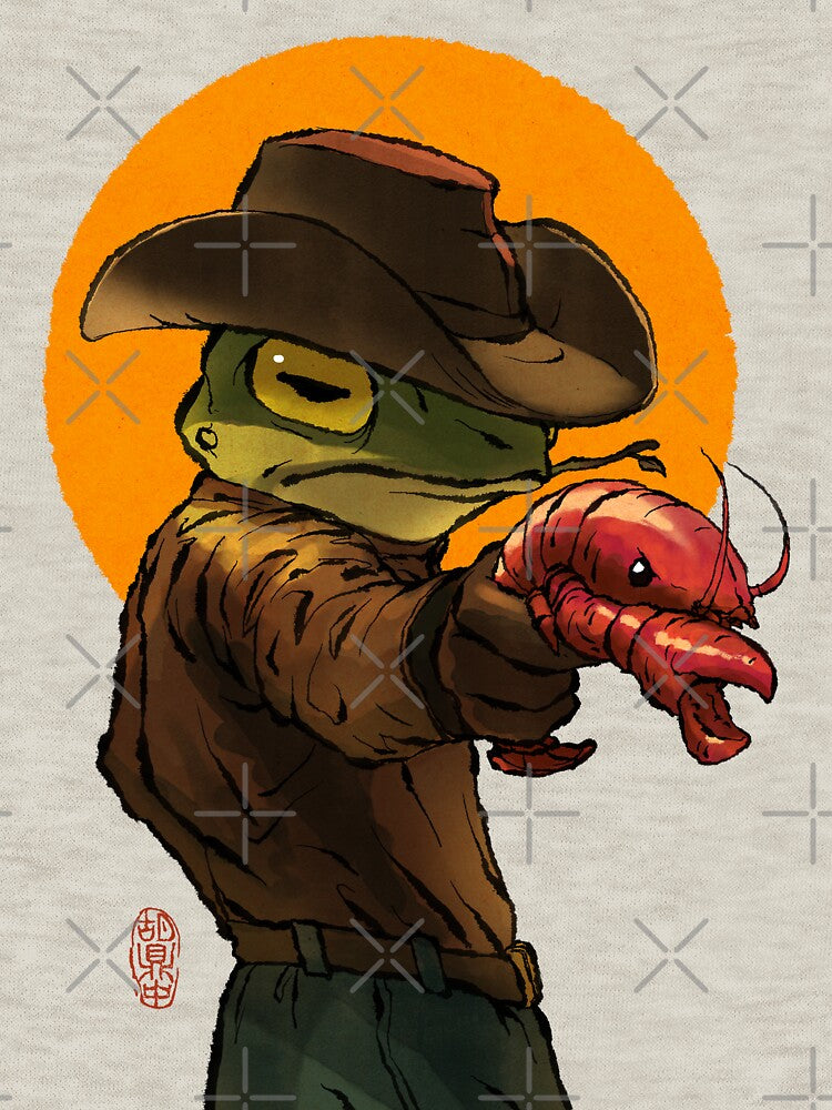 gunslinger cowboy western frog with pistol shrimp crawdad artwork drawing by DingHuArt T-Shirts, Hoodie, Sweatshirt (Image 3)