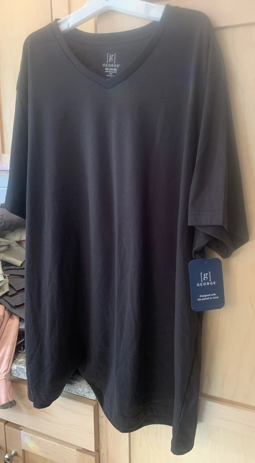 Mens George Black V-Neck Tee T-Shirt - Size 3XL (54-56)