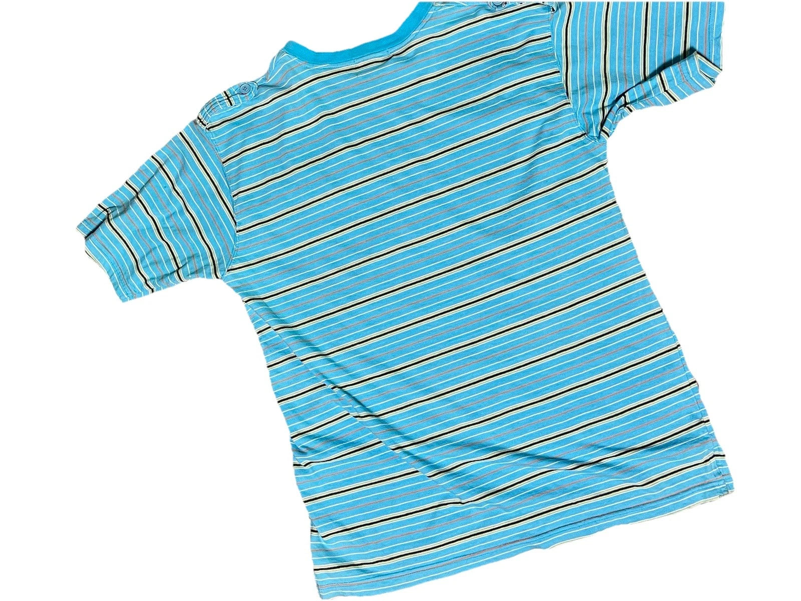 Polo by Ralph Lauren Mens T Shirt XXL Blue Multi Stripe Epaulet Tee