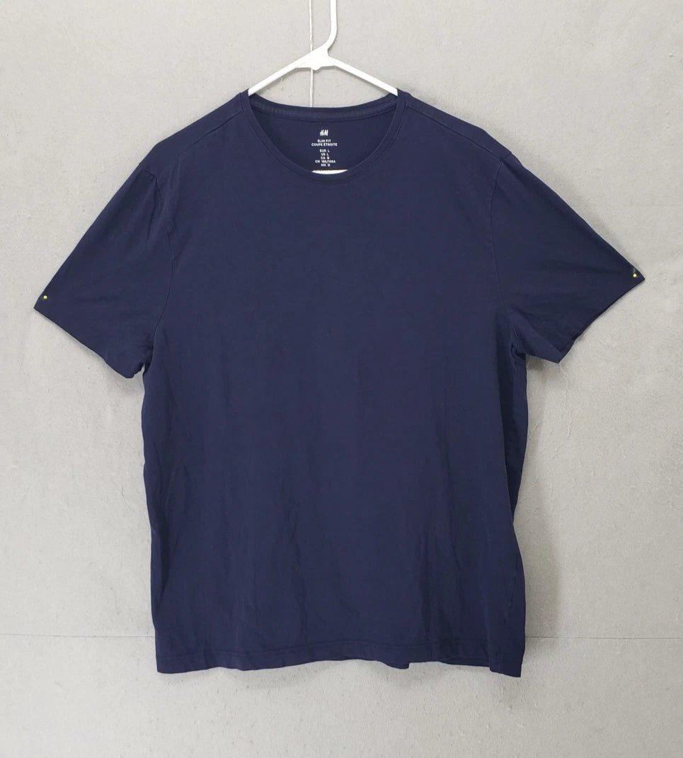 H&M Shirt Mens Large Blue Slim Fit Crewneck Short Sleeve Casual Stretch Tee