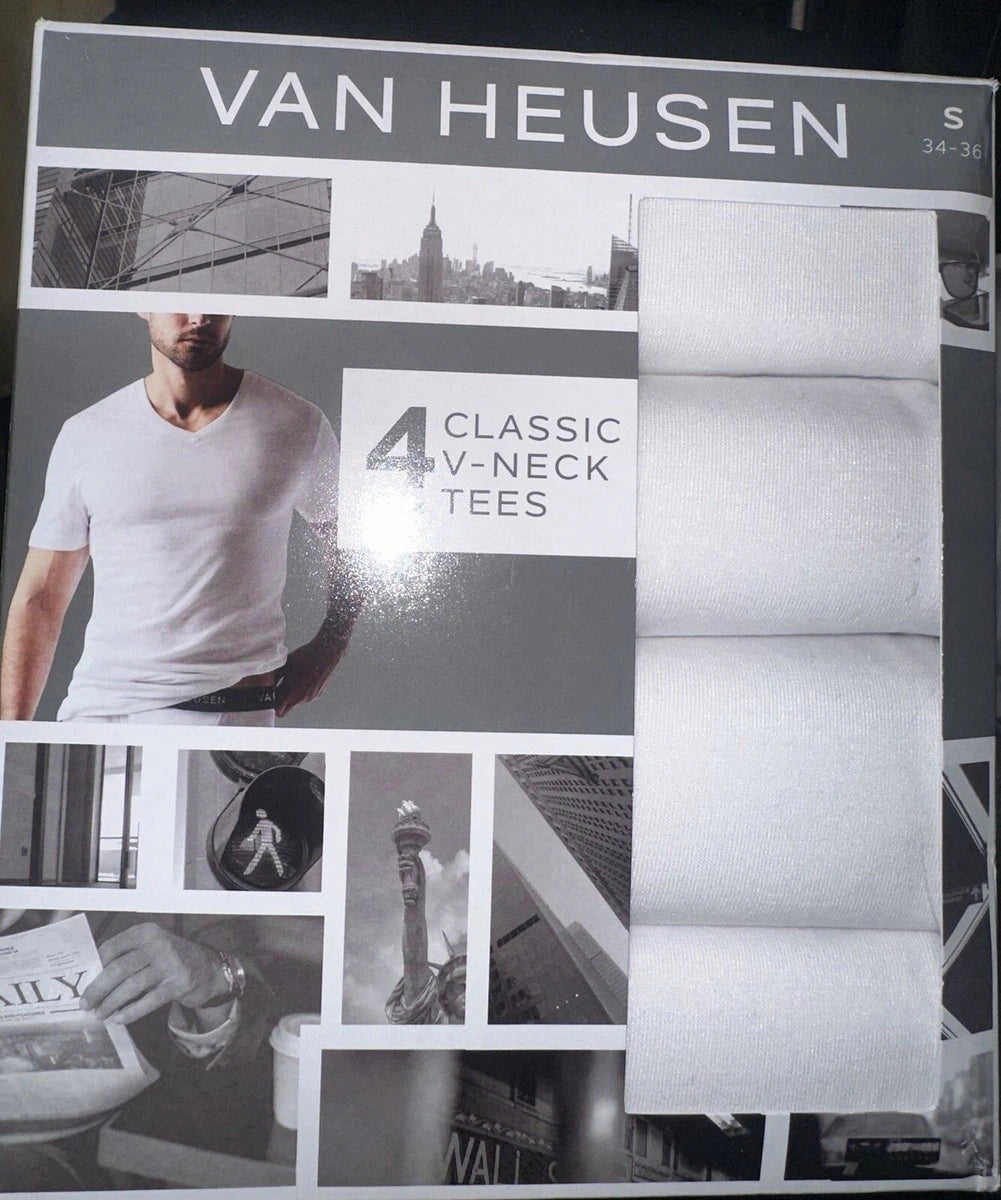 Van Heusen® Men's  4 Pack Soft Cotton Tag Free CLASSIC V- Neck TEES