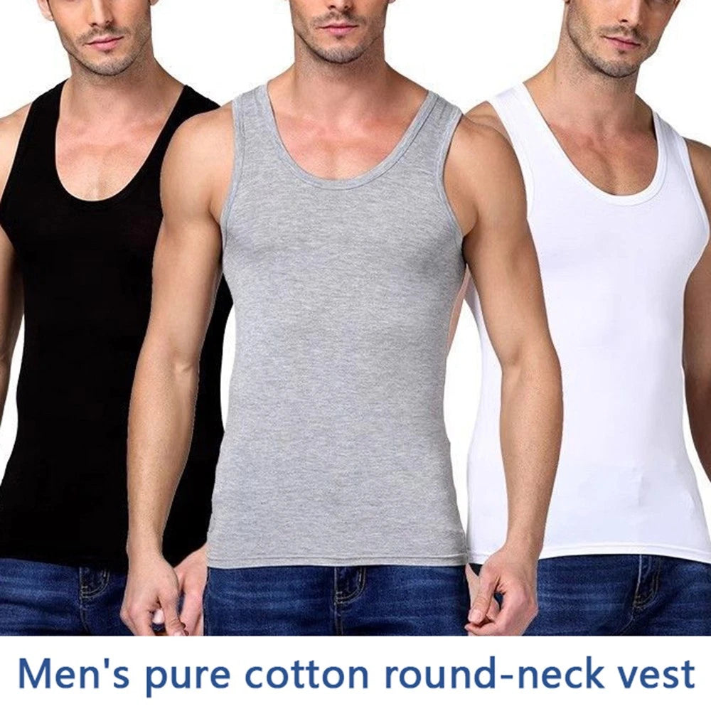 Mens Cotton Tank Tops Base Shirt Sleeveless Elastic Fitness Vest Tee X-4XL ^