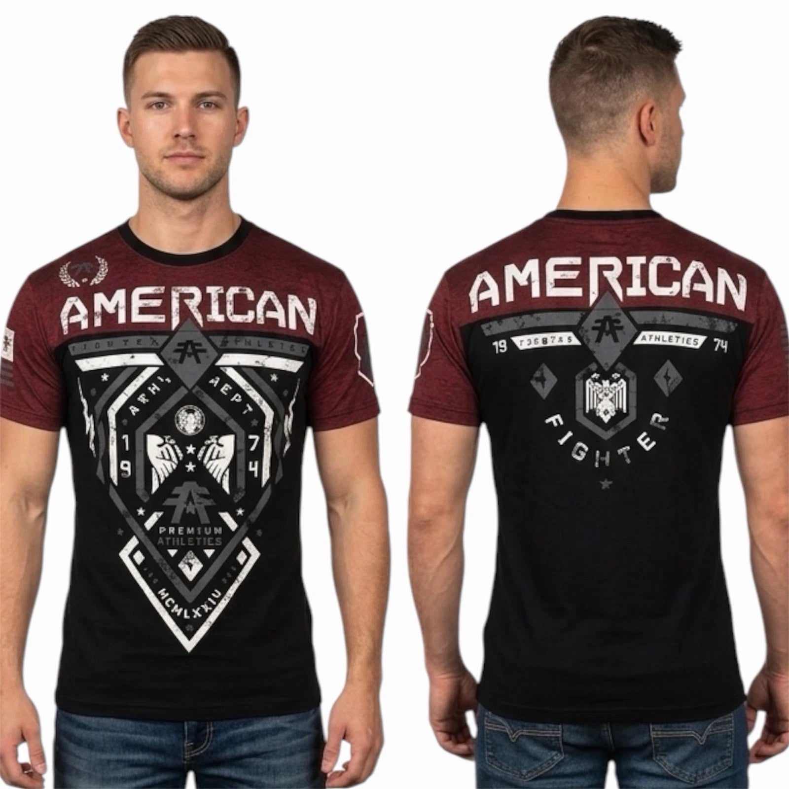 AMERICAN FIGHTER Black Rusted Red FAIRBANKS Athletic Graphic T-shirt NWT