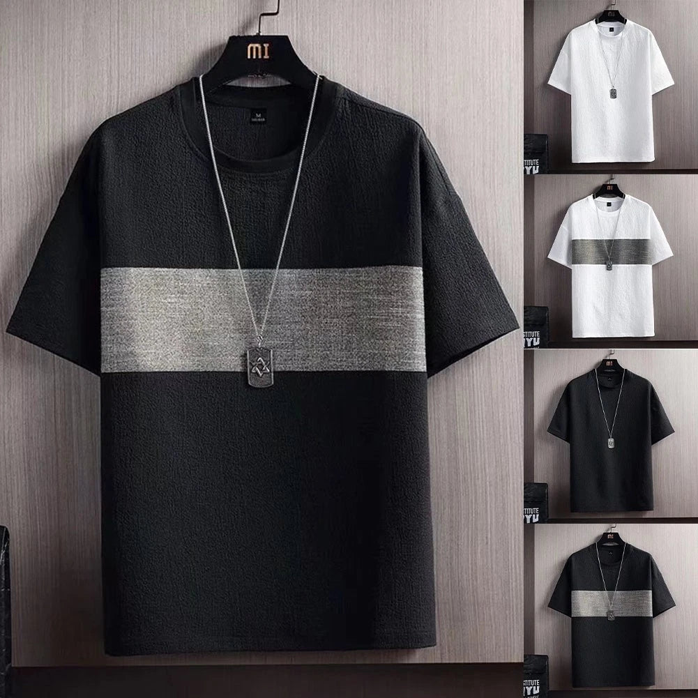 Men's Short Sleeve T-Shirt Loose Fit Splicing Texture Casual Daily Wear