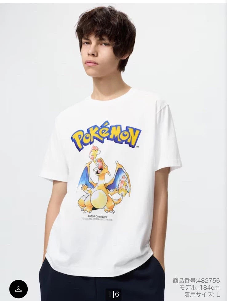 UNIQLO Pokemon Charizard  T-shirts Cotton XL size white Limited Edition New