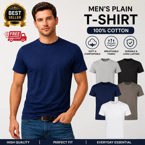 1,3,5 Pack Mens Plain T-Shirt 100% Cotton High Quality Solid Summer Tee Shirt UK