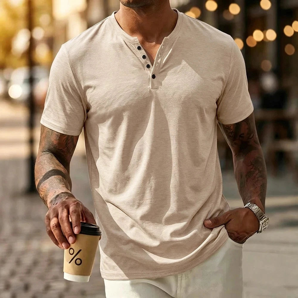 Men's Summer Solid Color Slim Fit Cotton T-shirt Short Sleeve Casual Streetwear