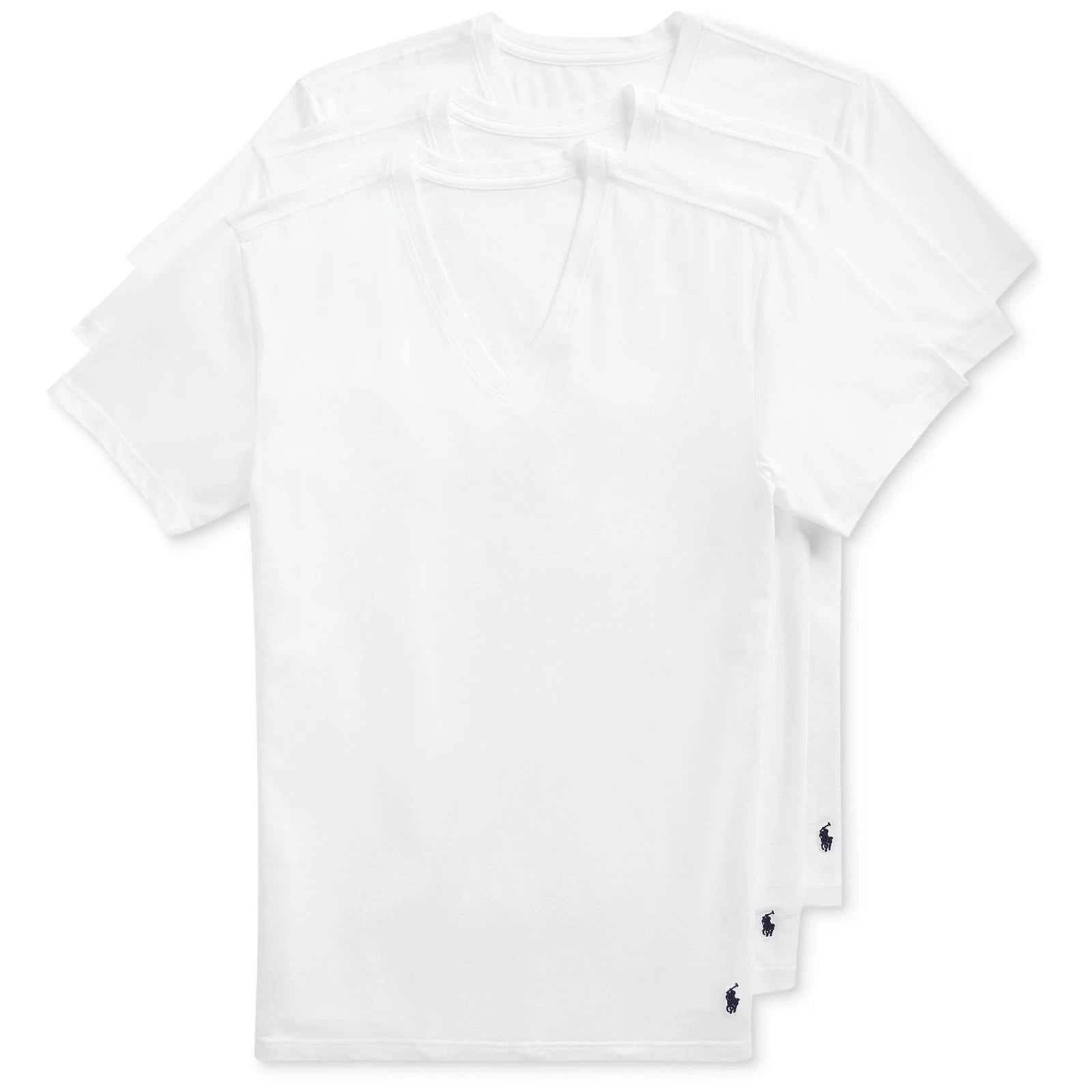 Polo Ralph Lauren Mens V-Neck T-Shirts White Cotton Blend Stretch 3-Pack Size L