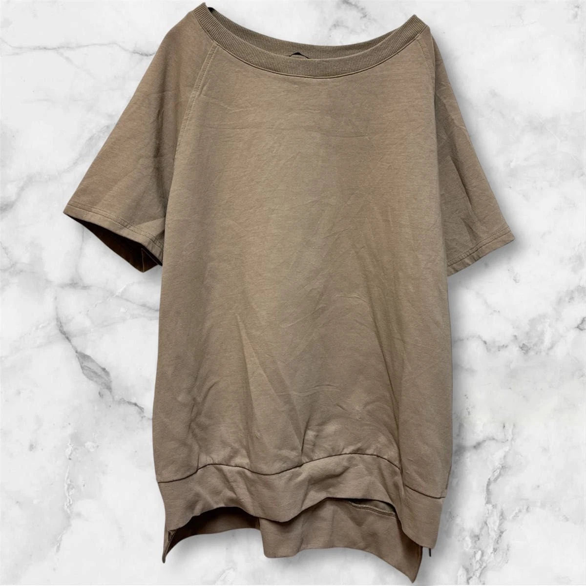 One-of-a-kind [M] Beige T-shirt Short Sleee Cut and Sew Casual Stylish intage